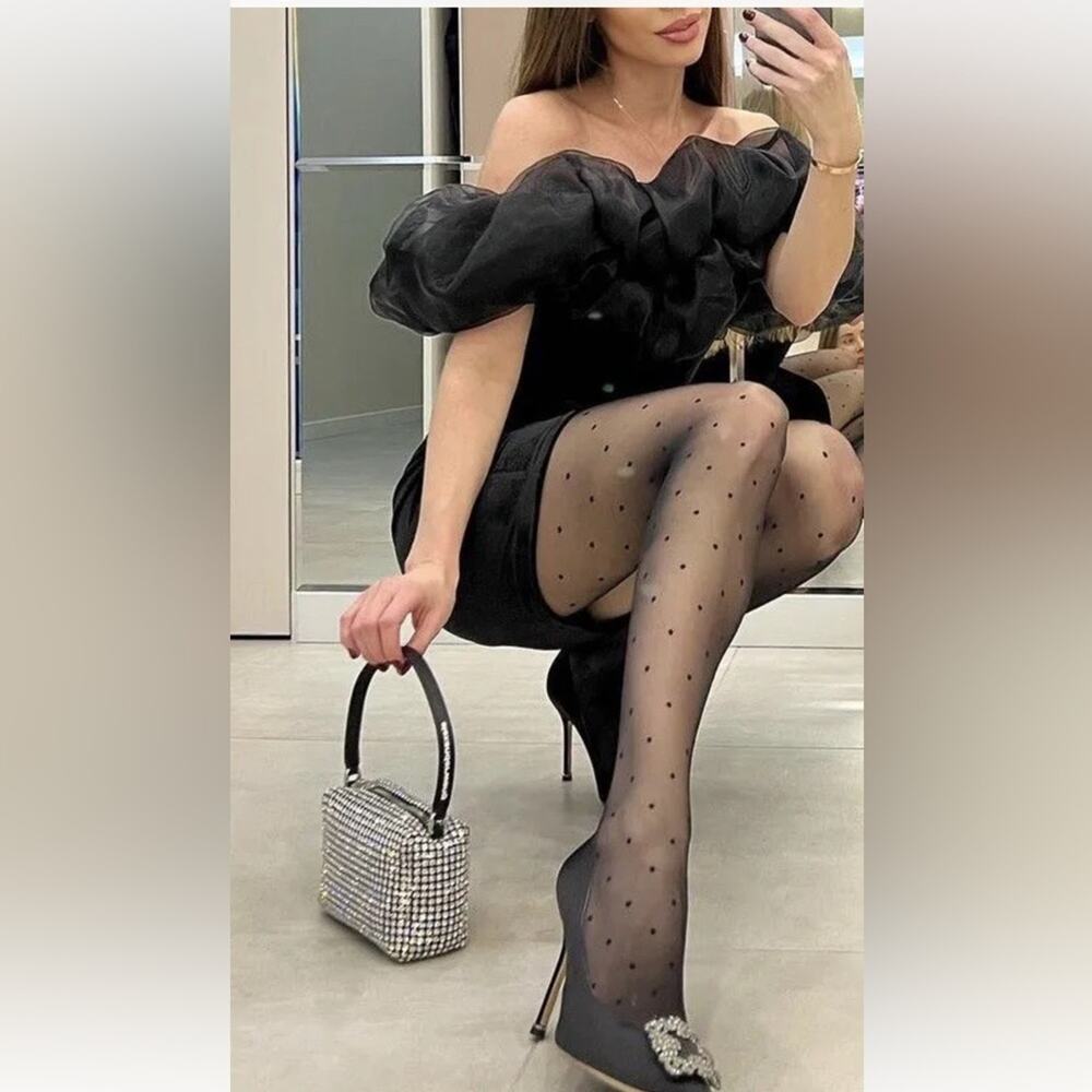 NWT Zara Blogger Black Velvet Organza Mini Dress.